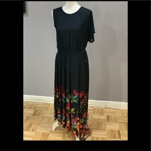 DKNY blue asymmetrical dress. Flower design